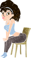 caricatura, mujer, posar, en, silla png