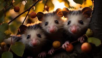 AI generated Cute small mammal, hedgehog, looking playful in autumn forest generated by AI photo