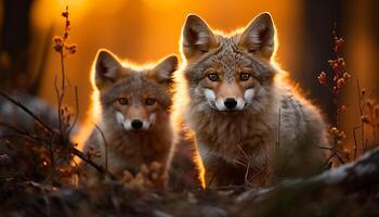 ai generado linda rojo zorro perrito mirando a cámara en el bosque generado por ai foto