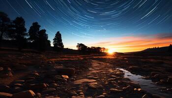 ai generado tranquilo noche cielo, montaña cima, estrella camino, belleza en naturaleza generado por ai foto