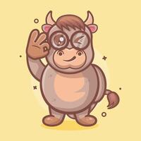 funny bull animal character mascot with ok sign hand gesture isolated cartoon vector