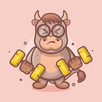 cute bull animal character mascot doing bodybuilding using dumbbell isolated cartoon vector