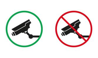 Surveillance Warning Signs. Security Silhouette Icons Set. Notice CCTV In Use. Security Camera Allowed, Alert Private Property Symbols. Isolated Vector Illustration