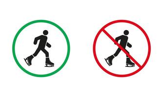 Figure Skating Warning Sign Set. Ice Skate Allowed and Prohibit Silhouette Icons. Rink Area Recreation Red and Green Circle Symbol, Winter Sport. Isolated Vector Illustration