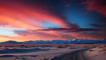 ai generado majestuoso montaña cima, tranquilo escena, puesta de sol pinturas naturaleza belleza generado por ai foto