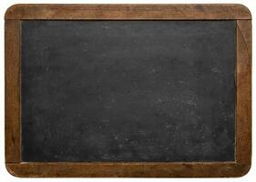 blank retro slate blackboard with rustic wooden frame isolated on white photo