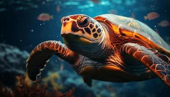 AI generated A beautiful sea turtle swimming in the blue underwater generated by AI photo