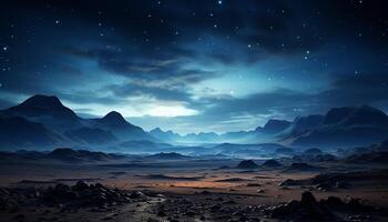 AI generated Majestic mountain range, tranquil night sky, serene beauty in nature generated by AI photo