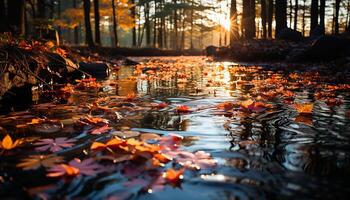 AI generated Autumn forest reflects vibrant colors, tranquil beauty in nature generated by AI photo