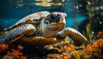 ai generado un hermosa submarino retrato de un verde mar Tortuga nadando generado por ai foto