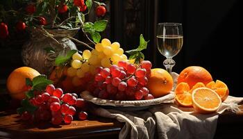 AI generated Freshness of nature ripe, organic grapefruit on wooden table generated by AI photo