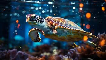 AI generated A beautiful sea turtle swimming in the colorful underwater reef generated by AI photo