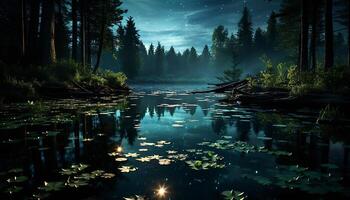 ai generado tranquilo escena otoño bosque refleja en sereno estanque generado por ai foto