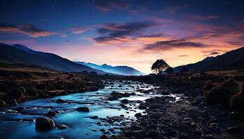 ai generado majestuoso montaña pico refleja en tranquilo azul fluido agua generado por ai foto