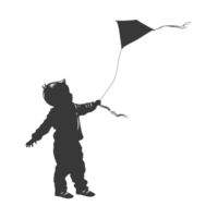 AI generated Silhouette little boy playing kite black color only png