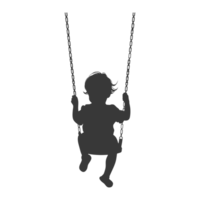 AI generated Silhouette little boy playing swing in the playground black color only png