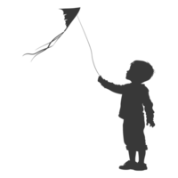 AI generated Silhouette little boy playing kite black color only png