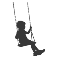 AI generated Silhouette little boy playing swing in the playground black color only png