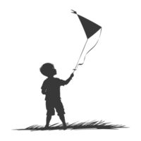 AI generated Silhouette little boy playing kite black color only png