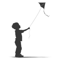 AI generated Silhouette little boy playing kite black color only png