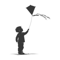 AI generated Silhouette little boy playing kite black color only png