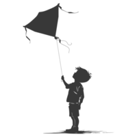 AI generated Silhouette little boy playing kite black color only png