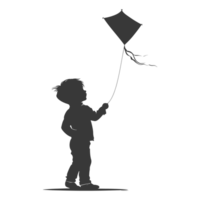 AI generated Silhouette little boy playing kite black color only png