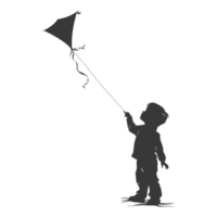 AI generated Silhouette little boy playing kite black color only png