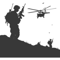 AI generated silhouette of a modern war situation black color only png