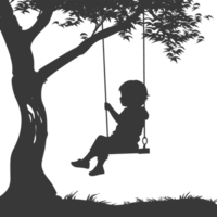 AI generated Silhouette little boy playing swing in the playground black color only png