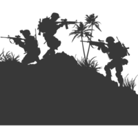 AI generated silhouette of a modern war situation black color only png