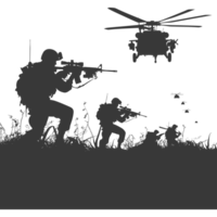 AI generated silhouette of a modern war situation black color only png