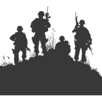 AI generated silhouette of a modern war situation black color only png