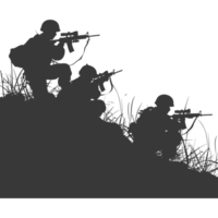 AI generated silhouette of a modern war situation black color only png