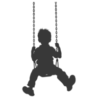 AI generated Silhouette little boy playing swing in the playground black color only png