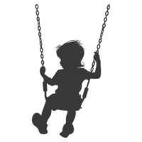 AI generated Silhouette little boy playing swing in the playground black color only png