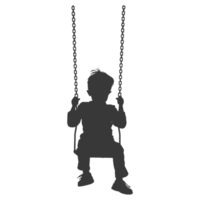 AI generated Silhouette little boy playing swing in the playground black color only png