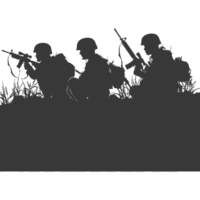 AI generated silhouette of a modern war situation black color only png