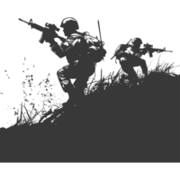 AI generated silhouette of a modern war situation black color only png