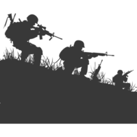 AI generated silhouette of a modern war situation black color only png