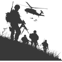 AI generated silhouette of a modern war situation black color only png