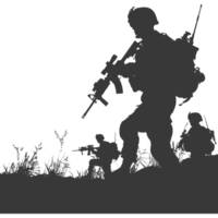 AI generated silhouette of a modern war situation black color only png