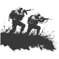 AI generated silhouette of a modern war situation black color only png