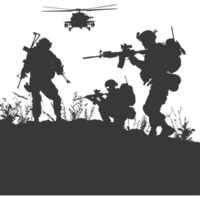 AI generated silhouette of a modern war situation black color only png