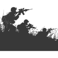 AI generated silhouette of a modern war situation black color only png