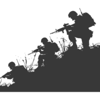 AI generated silhouette of a modern war situation black color only png