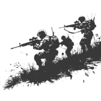 AI generated silhouette of a modern war situation black color only png