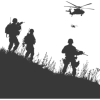 AI generated silhouette of a modern war situation black color only png