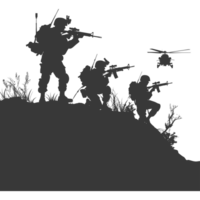 AI generated silhouette of a modern war situation black color only png