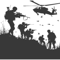 AI generated silhouette of a modern war situation black color only png